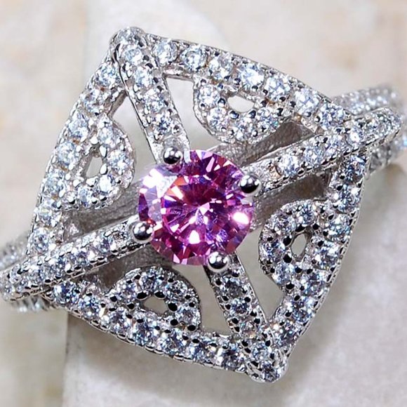 Jewelry - Estate 3ct Pink Sapphire & White Topaz RIng Sz7